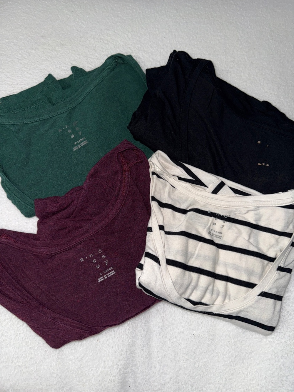 BUNDLE ✨ green, black, burgundy & white/black striped tees